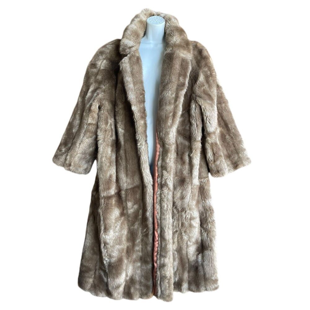 Vintage STYLE VI LTD Faux For Coat Women’s 16 Brown Rib Pockets Cozy Mob Wives